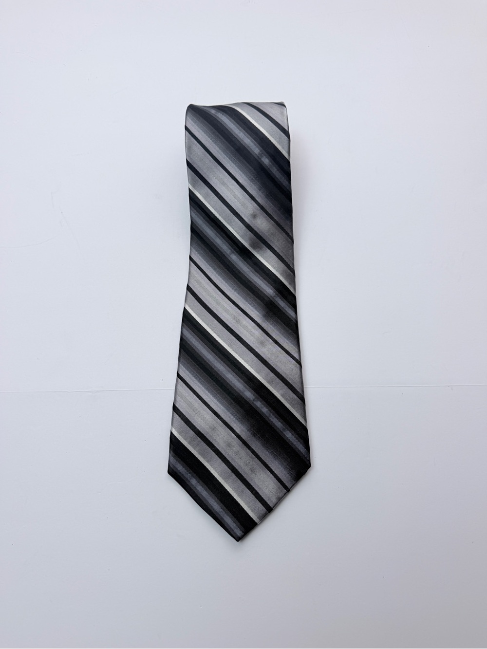 Murano Modern Men’s Necktie Black Gray Silver Striped Tie 59” Classic Dress